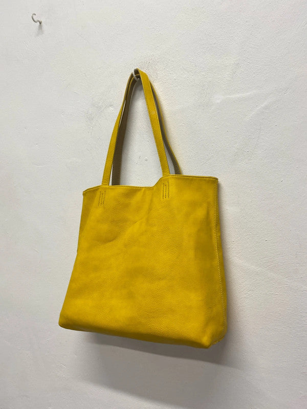 Fabulous Oversized tote Italian sunshine Yellow reversible Taupe handbag NN001