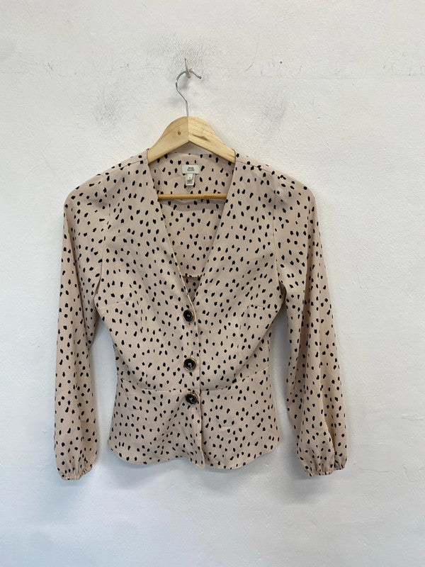 Stunning river island rose spotted button up blouse UK 8 HDR01