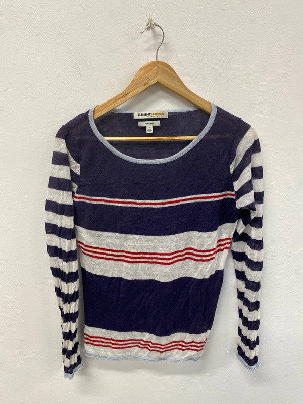 Clements Ribeiro Stylish Navy Sheer Stripe Top Size M AF003