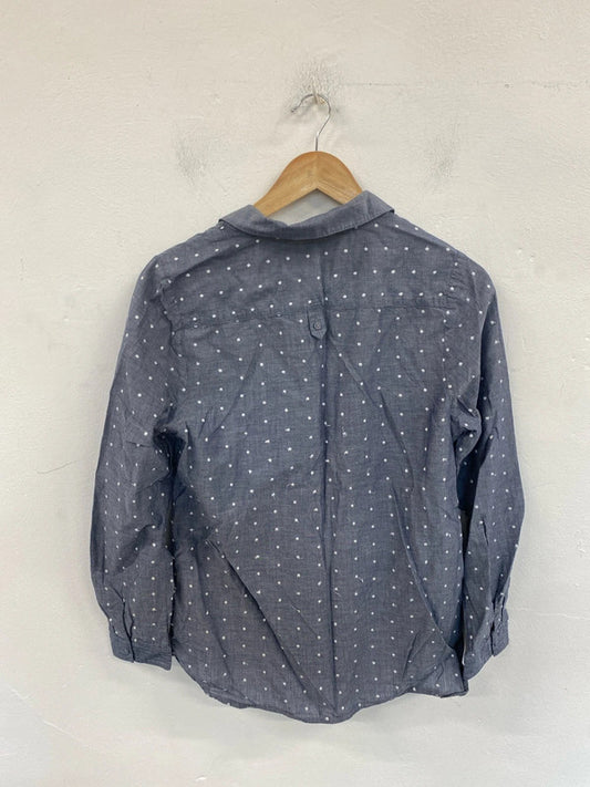 White Stuff Lovely Grey Blue Polkadot Shirt UK 12 MM005