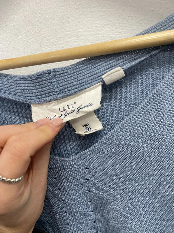 Lovely H&m blue knit v neck jumper UK L KM003