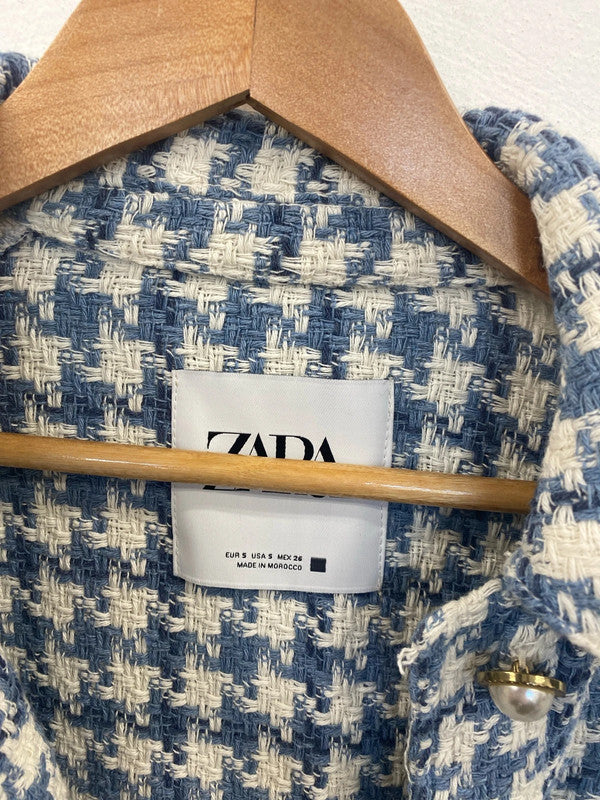 Zara Gorgeous Blue & Cream Houndstooth Boucle Shacket Size S AO001
