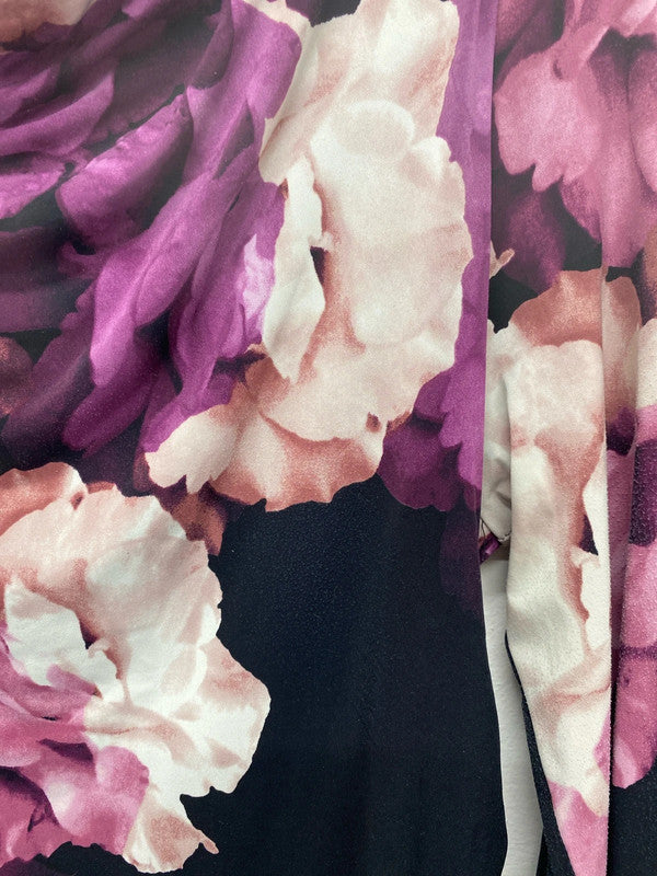 Phase Eight Gorgeous Purple & Black Rose Ruched Midi Dress UK 16 KM005