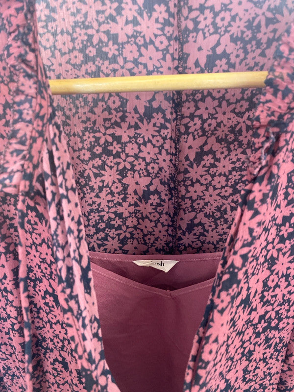 Hush Gorgeous Thora Ditsy Floral Burgundy Midi Dress + Slip UK 10 JP001