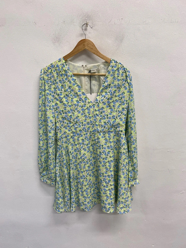 Lovely glamorous lime blue floral smock dress nwt UK 12 petite AE001