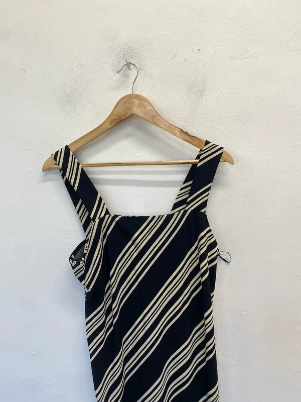 Lovely papaya black cream striped midi dress UK 12 AO001