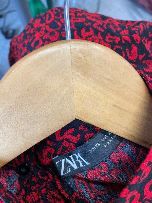 Fabulous Zara red & black abstract tiered mini dress Spanish vibes UkXS JA001