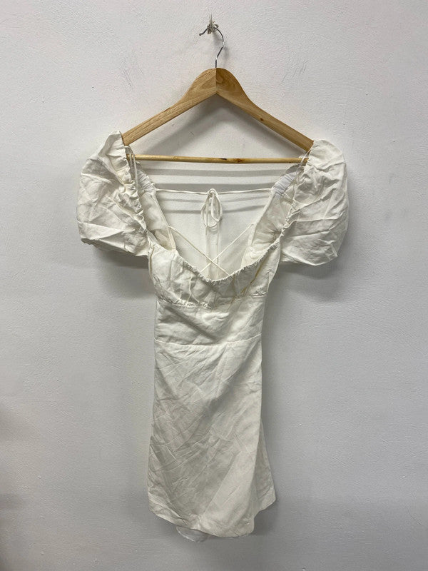 Zara Stylish Cream Puff Sleeve Mini Dress Size L KS002