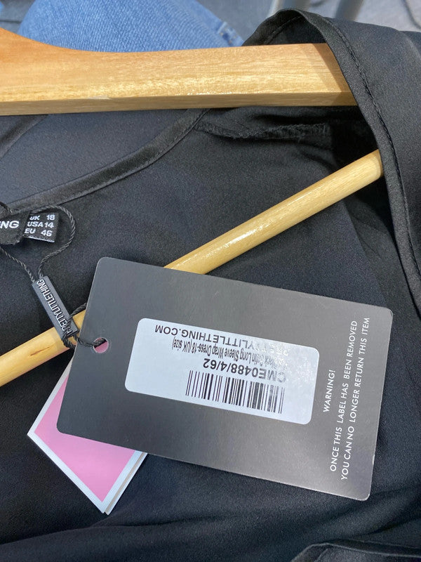 Fabulous Black PLT satin V neck dress Uk18 LG006