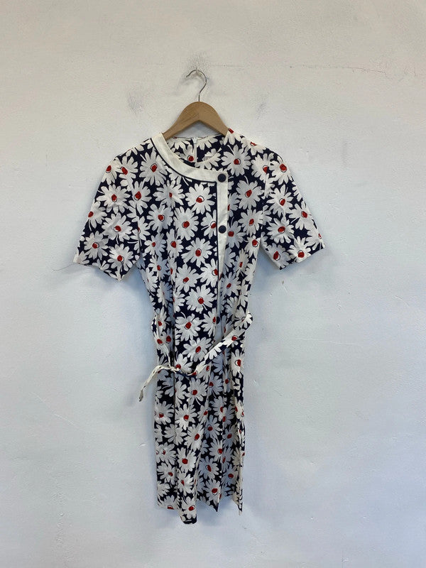 Stunning vintage ladies pride floral daisy midi belted dress UK 12 EC003