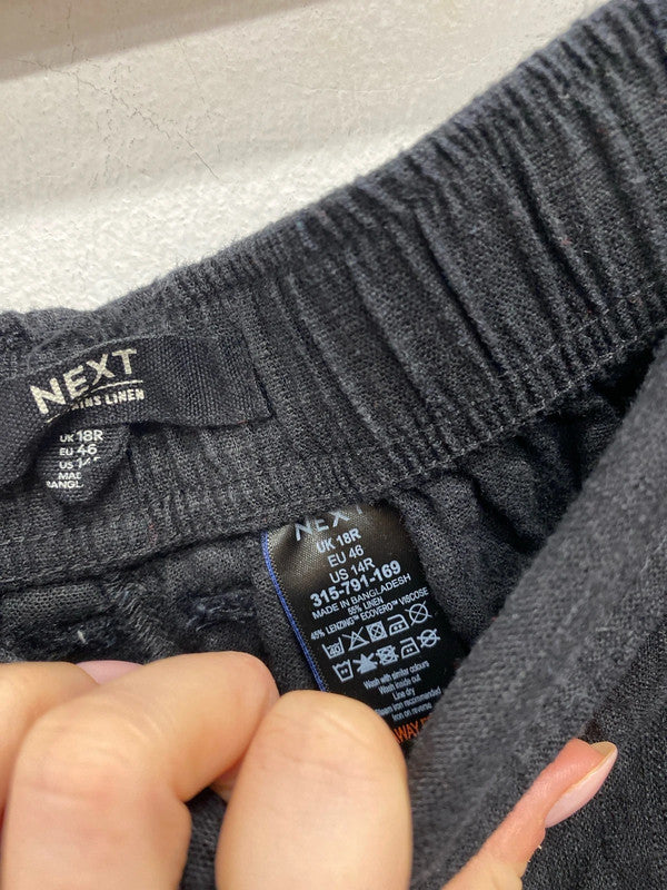 Lovely next black linen cuffed trousers UK 18r KN002