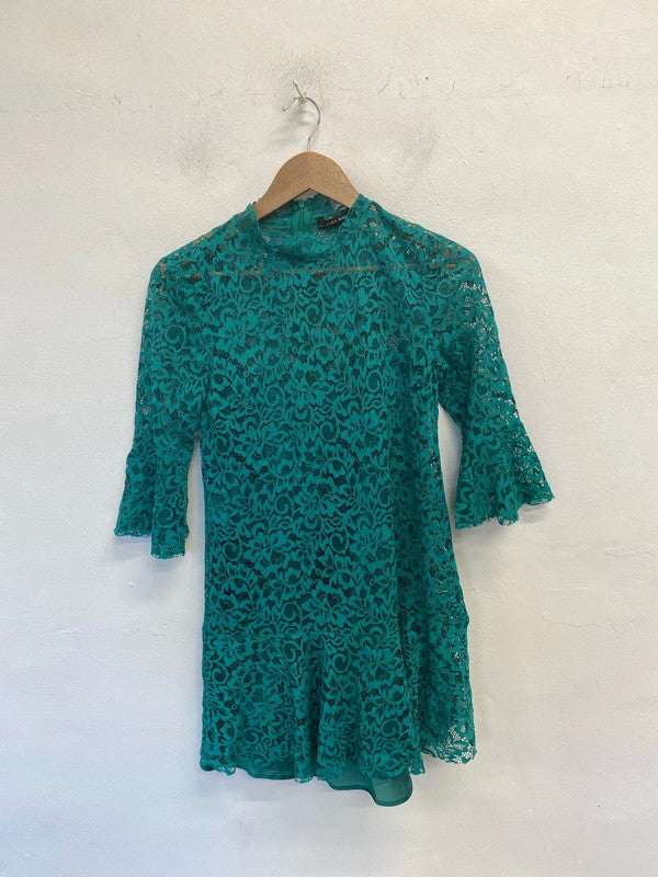 Stunning Zara green lace frill sleeve underlayer UK S LL003