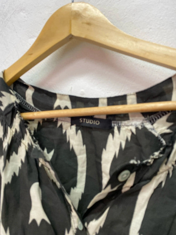 Fabulous Studio Abstract smock puff sleeve shirt mini dress UkXL IM001