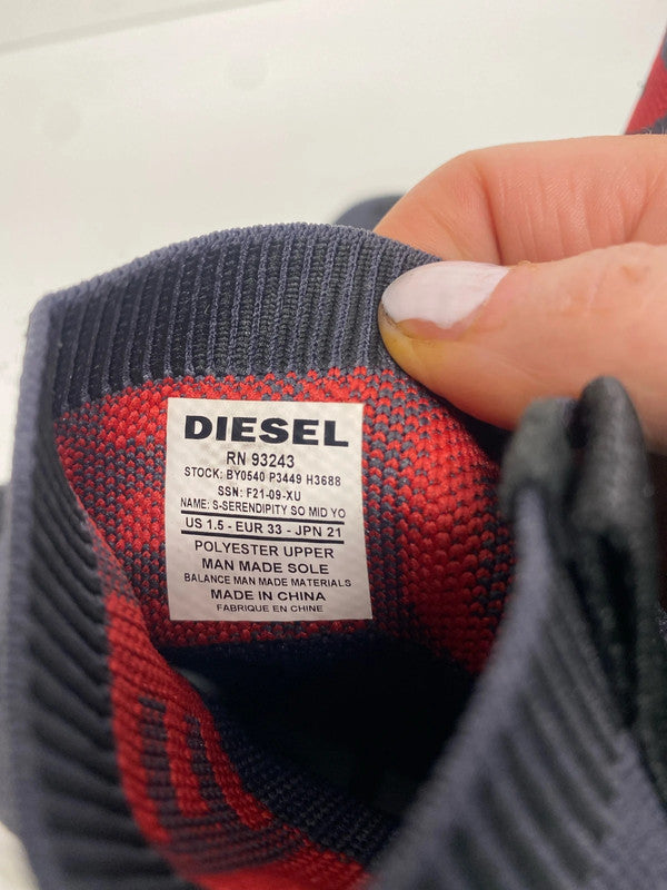 Fabulous Diesel Boys Sock trainer Boot grey & Red Uk1 Eur33 JP001