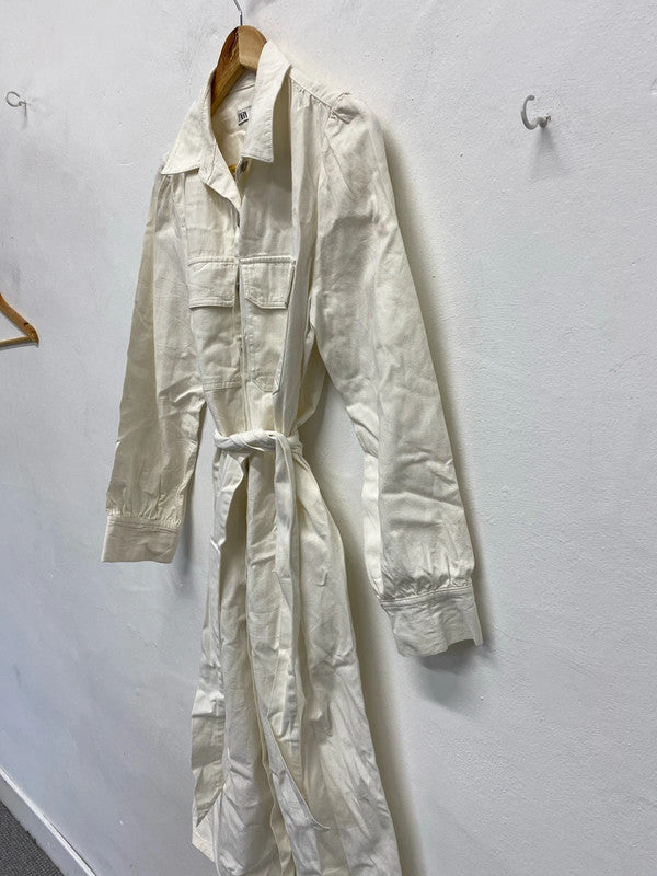 Fabulous Zara Cream Denim Midi shirt Dress UkM KS002