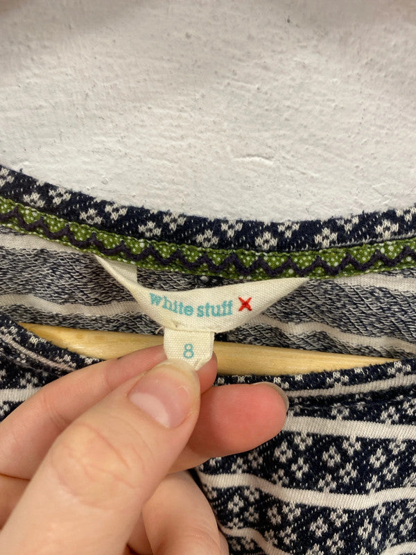 White Stuff Boho Navy & White Light Weight Jumper UK 8 MM005