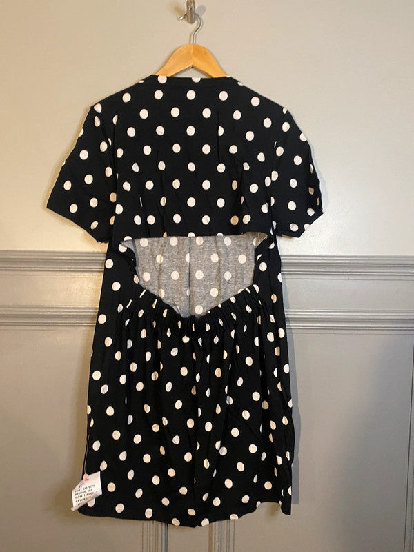 Asos Mini T shirt Dress mono Black & White spot backless Uk14 New LB001