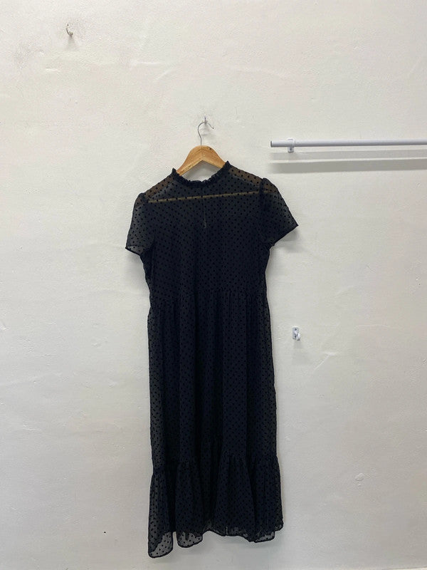 Fabulous black spotty smock dress mesh overlay from Zara UkM LB005