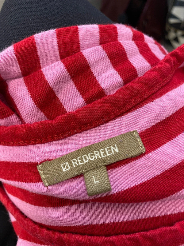 Stunning redgreen pink stripe long sleeve top UK L MM005