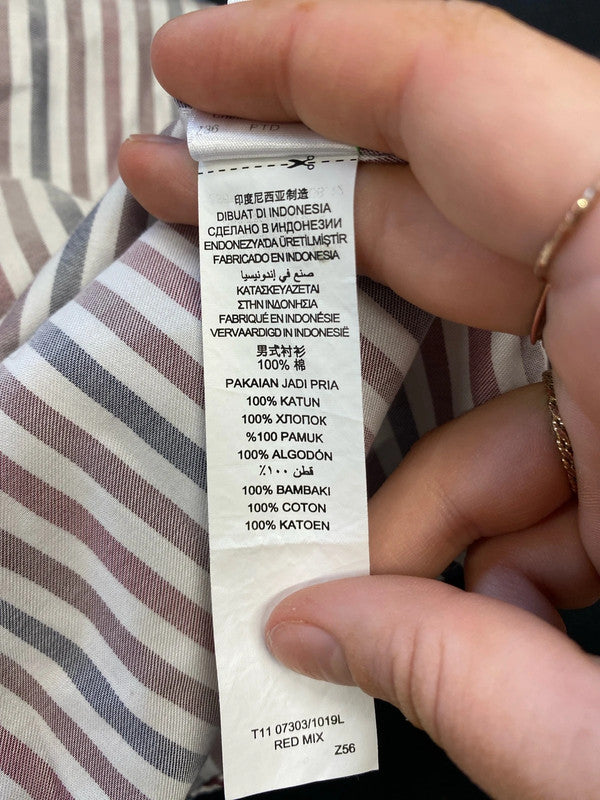 Fabulous Men’s M&S regular fit red mix button up shirt size L KD001