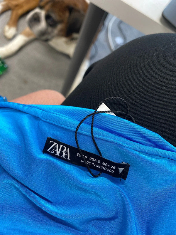 Stunning Zara nwt blue ruched mini dress UK S SD002