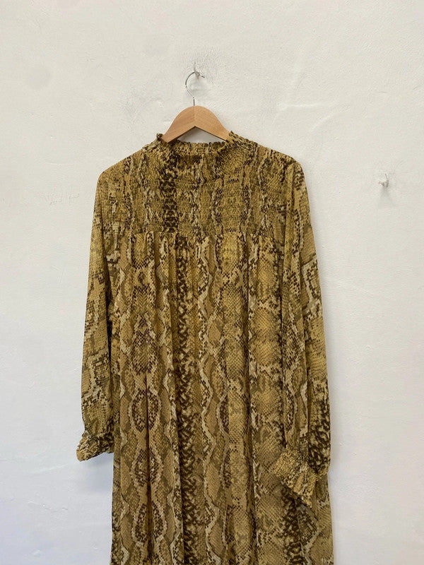 Stunning h&m snakeprint maxi smock pleated long sleeve UK 22 NC001