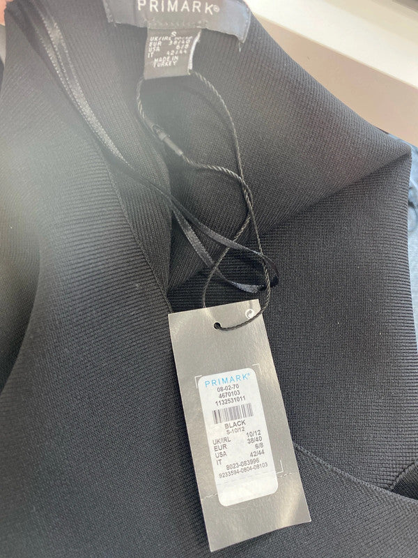 Primark Elegant Black Ribbed Asymmetric Bodycon Dress UK 10 LK009