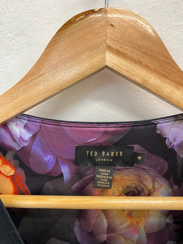 Lovely Ted baker sigorni black wrap dress midi UK 14-16 KN003