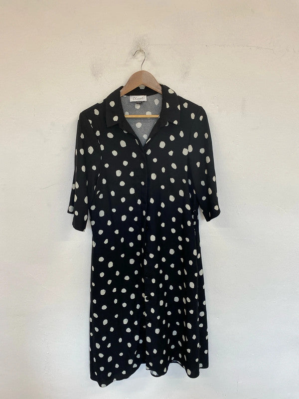 Closet London Stylish Black & White Polkadot Midi Dress UK 14 LB010