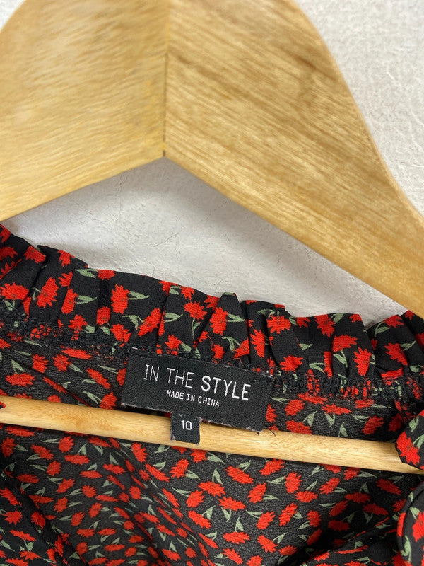 Lovely in the style red black tulips blouse UK 10 HDR01