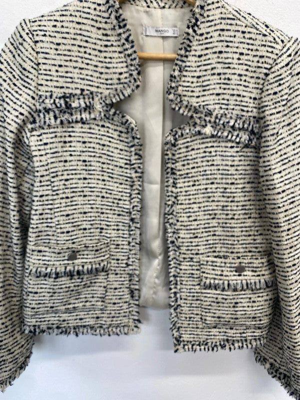 Stunning mango wool blend black white jacket UK M HS001