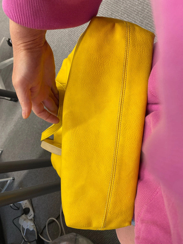 Fabulous Oversized tote Italian sunshine Yellow reversible Taupe handbag NN001