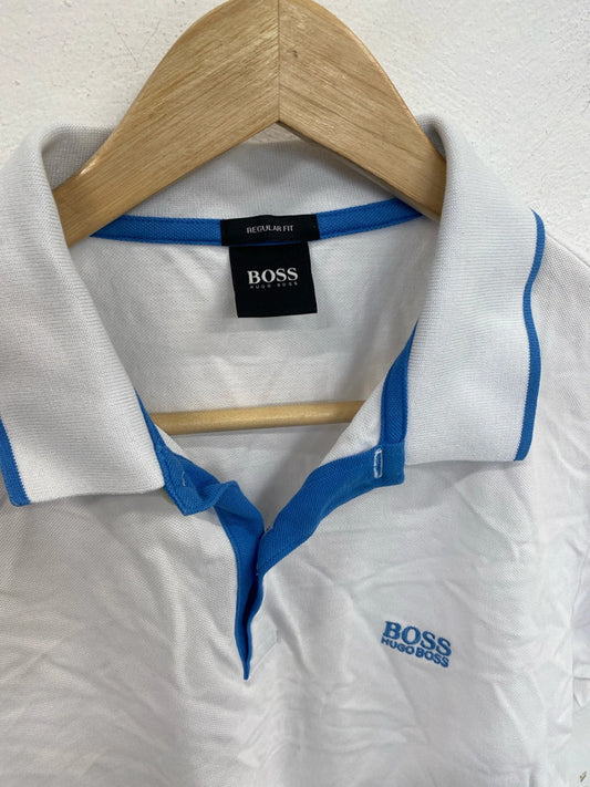 Classic Hugo Boss white blue trim polo S SD001