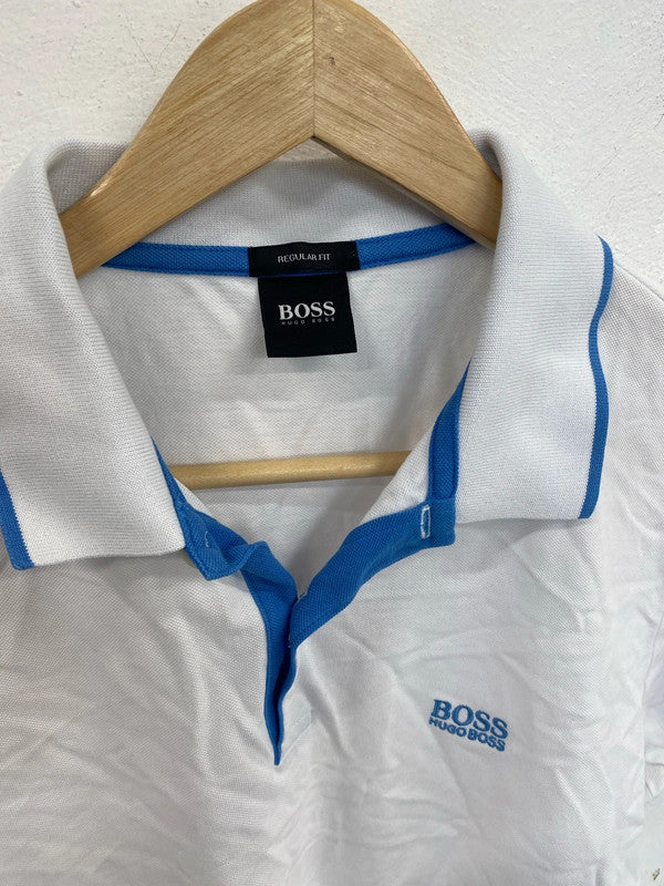 Classic Hugo Boss white blue trim polo S SD001