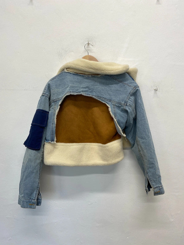 Tatiama Stylish Layered Denim Fleece Jacket Size S AE001