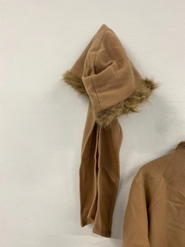 Neuville Stylish Tan Overcoat & Faux Fur Hood UK 14-16 JW002