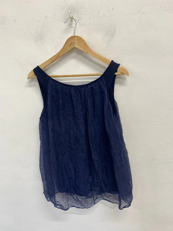Lovely prontomoda giusy silk navy top UK 12 MM005