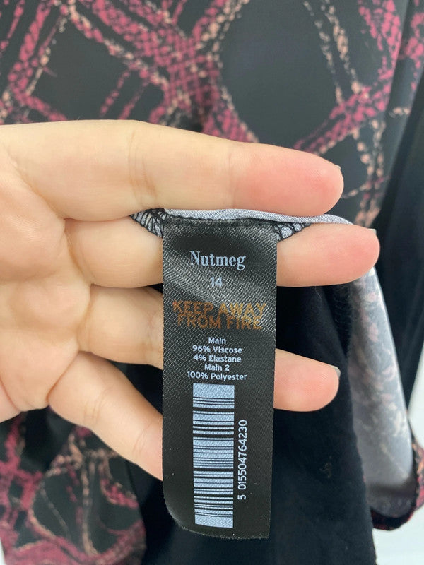 Nutmeg Stylish Black & Burgundy Check Loose Fit Top UK 14 JW002