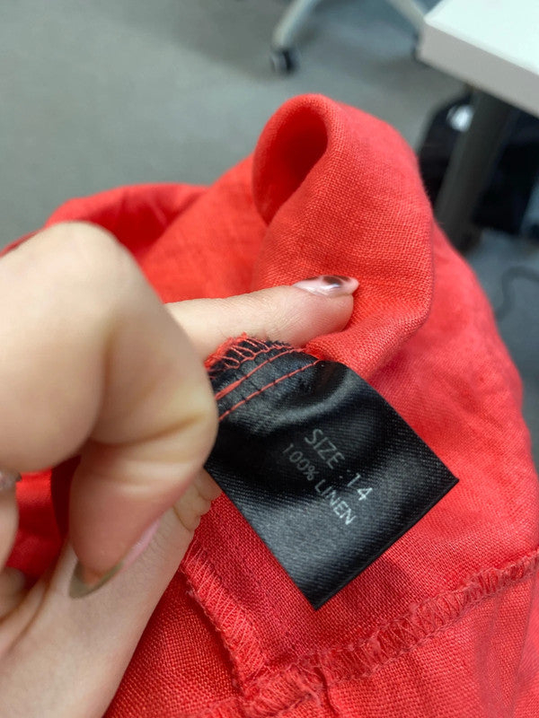 Lovely spirit coral linen tie waist UK 14 MM005