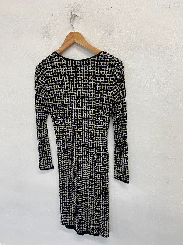 Lovely damsel in a dress spotted black green midi UK 8 AG006