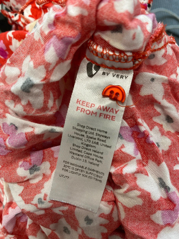 Lovely very red floral frill blouse UK M NN001