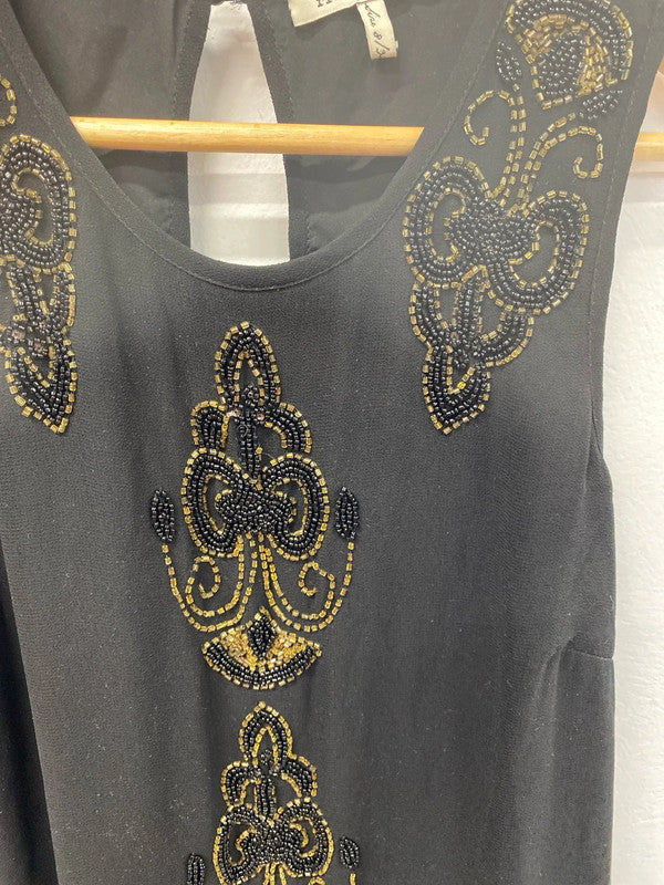 River Island Stunning Black Beaded Mini Dress UK 8 KM004