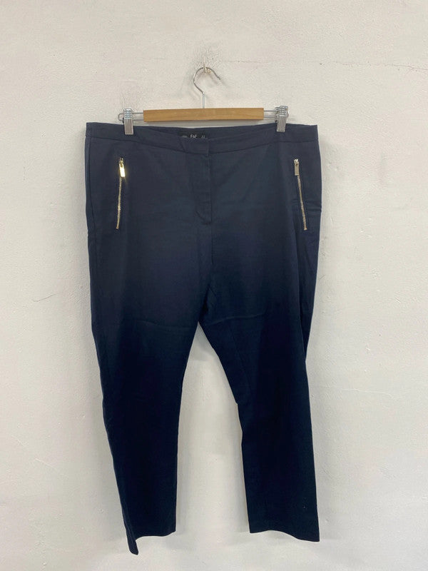 F&F Elegant Navy Zip Accent Tailored Trousers UK 16 JW002