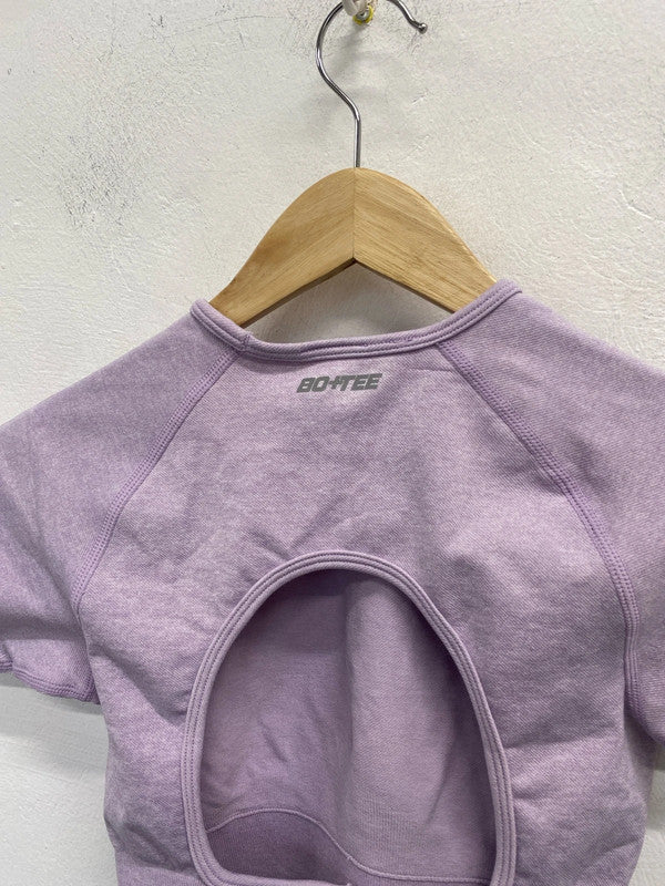 Lovely bo+tee lilac backless cut out gym top seamless UK 6 SD002