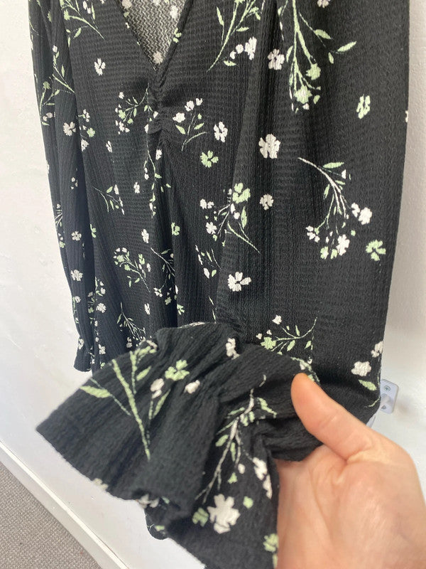 Fabulous River Island black floral floaty romantic dress Uk12 LB004