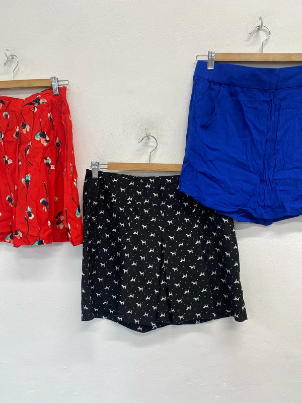 Lovely trio of shorts colourful louche mango Topshop UK 12 NN001