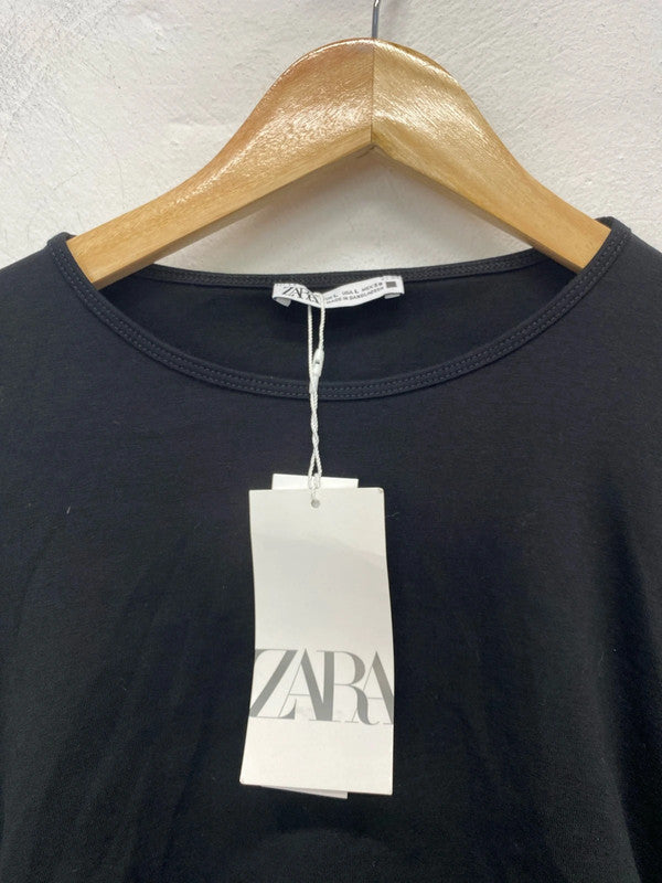 Zara Chic Black Ruched Jersey Dress Size L KN003