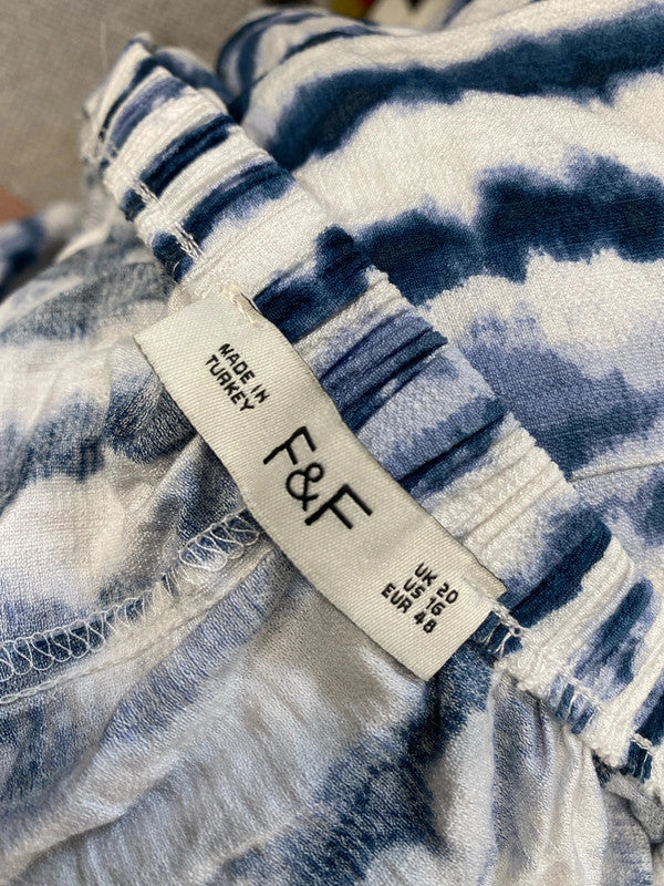 Lovely tu blue white tie dye stripe summer dress UK 20 RG021