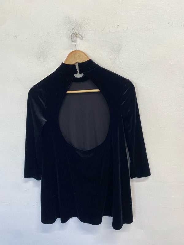 Lovely kimchi blue urban outfitters black velvet look open back mini dress UK XS AE001