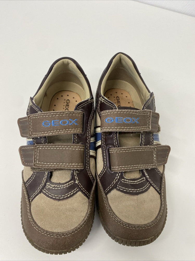 Geox Boys Trainer Brown & Blue Leather Size 13/32, RRP £52.50 GA001